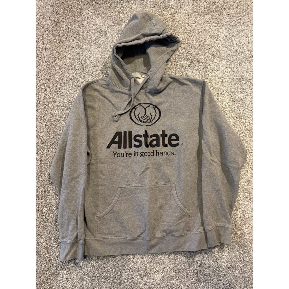 Vantage Hoodie Mens LG Gray Allstate Insurance Pullover Logo Fleece Sweatshirt